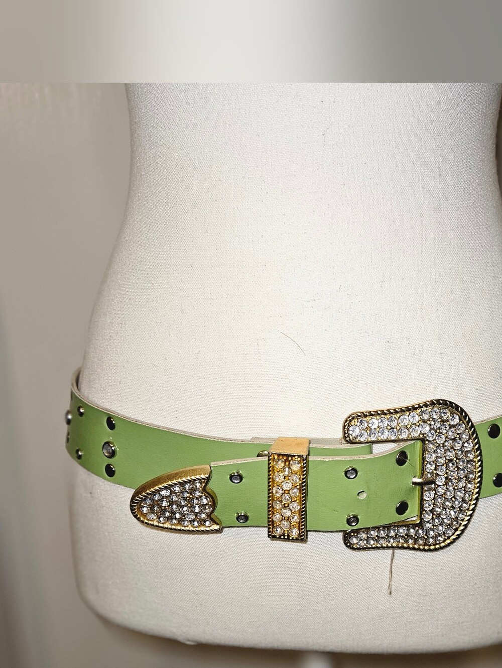 Rhinestone Western Buckle Green Women's Belt - Picture 2 of 5